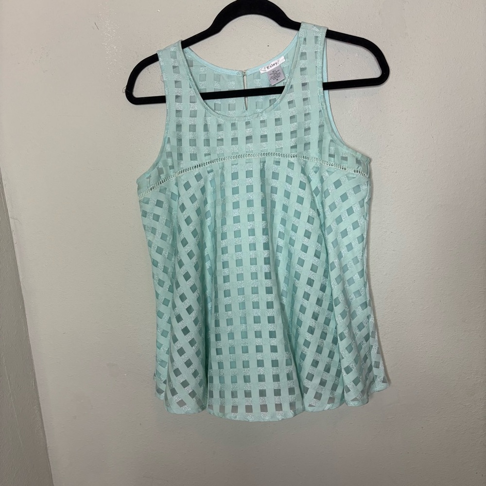 Esley Light Mint Grid-Pattern Babydoll Style Sleeveless Blouse